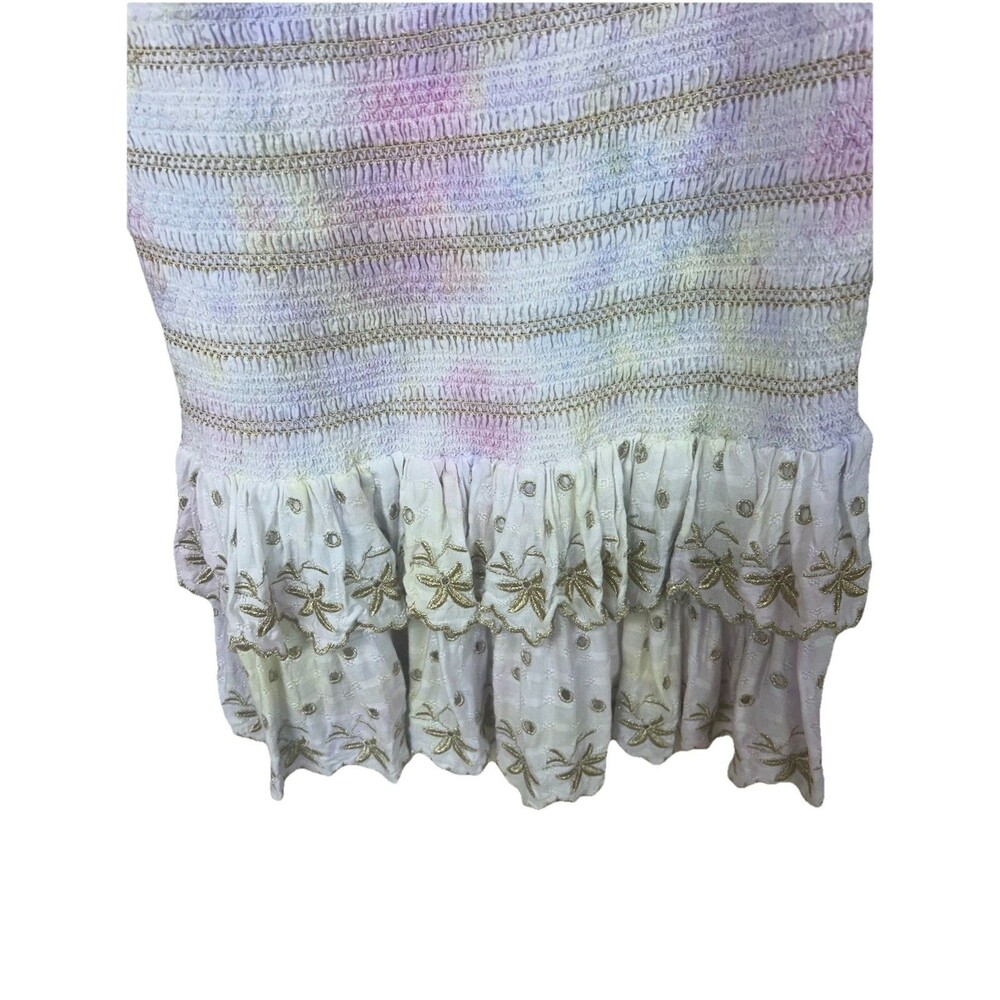 LoveShackFancy Celia Mini Dress Pastel Tie Dye Smocked Embroidered Ruffle Sz M - Picture 7 of 8
